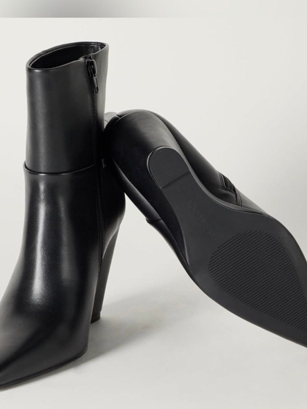Women's Black Faux-Leather Ankle Boot with Zip and Block Heel